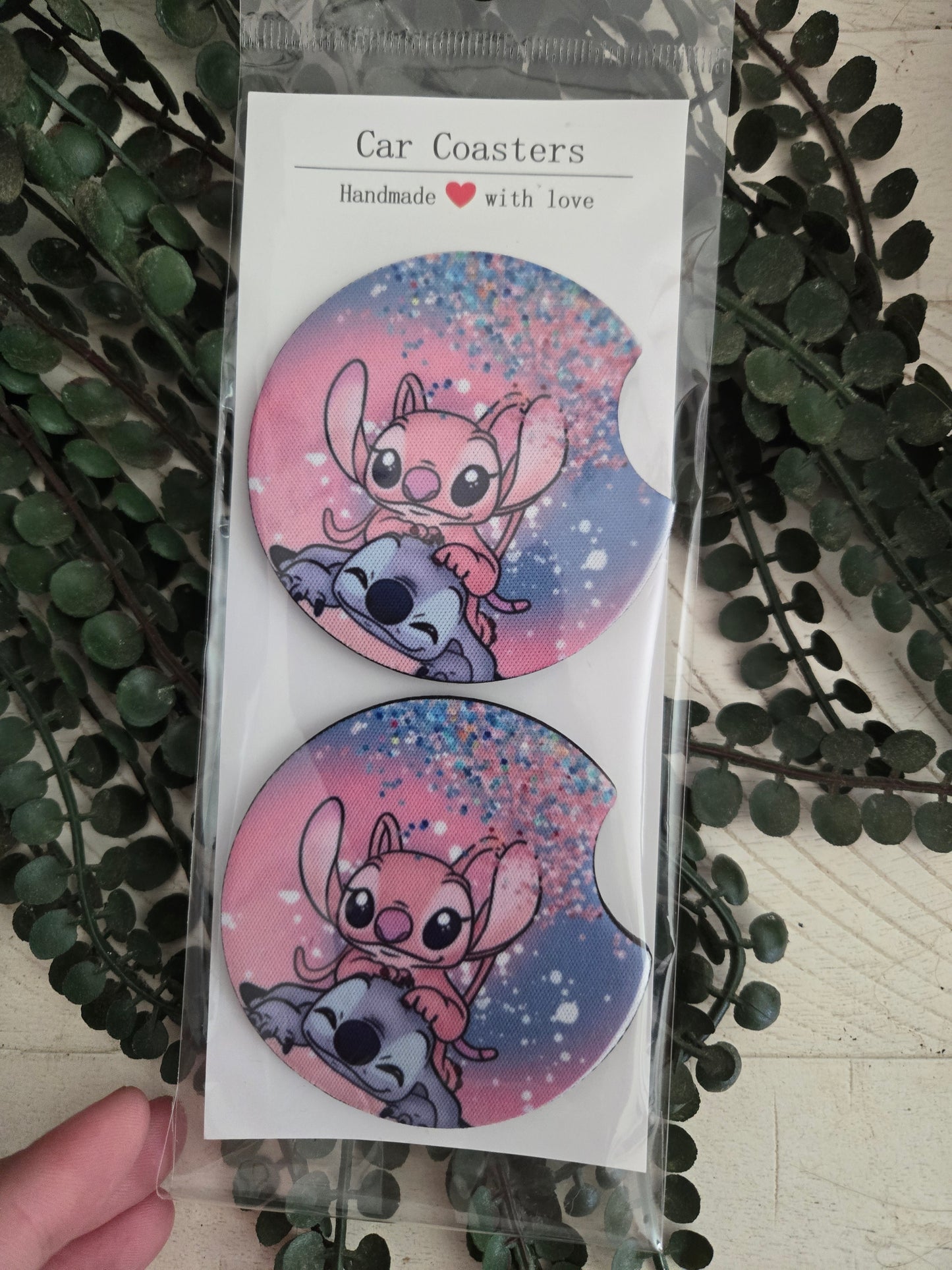 Stitch and Angel car coasters